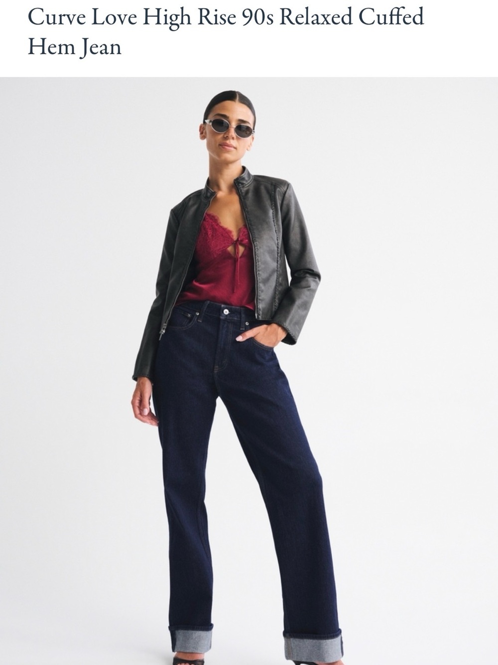 Abercrombie High-Rise Relaxed Cuffed Hem Jeans in Faded Black